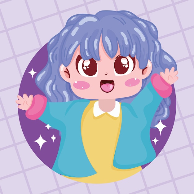 Garota fofa kawaii personagem de desenho animado Ilustração vetorial