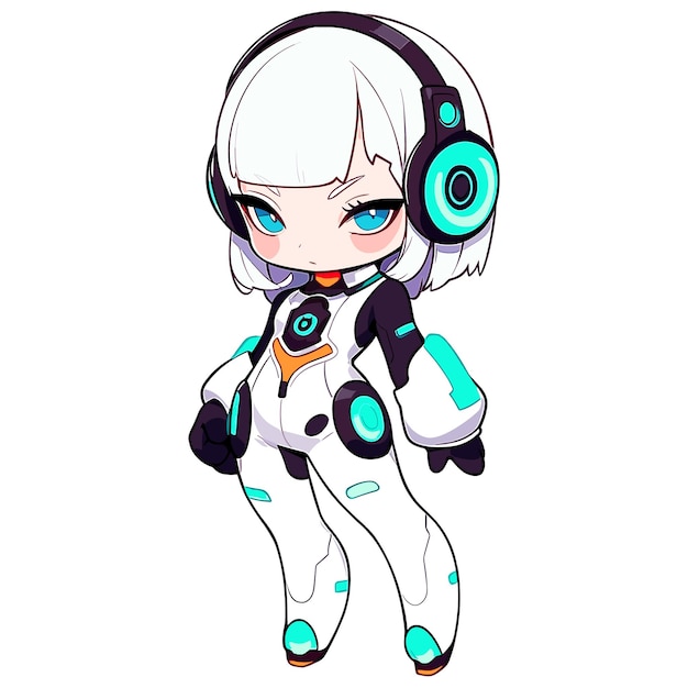 Garota futurista chibi usando um fone de ouvido