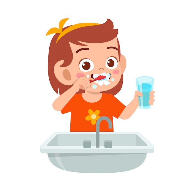 Vetor garota garoto feliz feliz escova dentes limpos