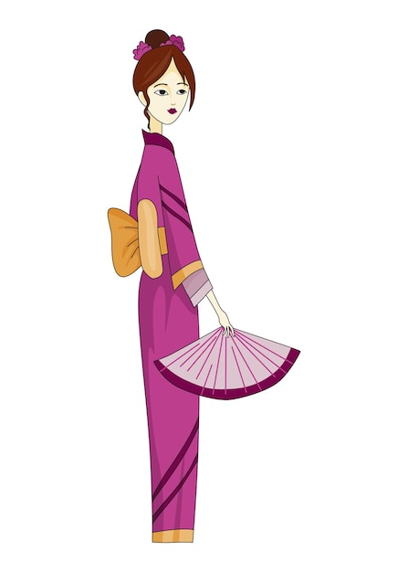 Garota japonesa de pé no quimono mulheres em traje de estilo tradicional retrato de corpo inteiro de geish japonês típico