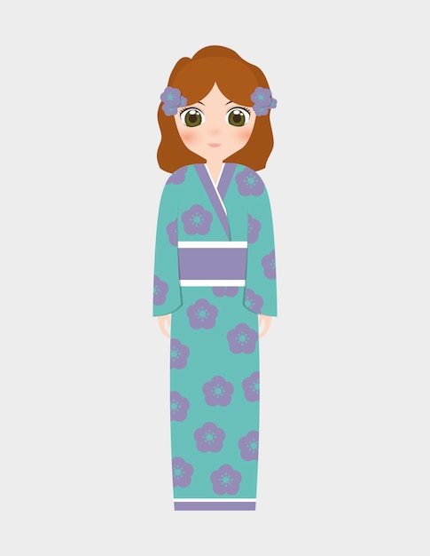Vetor garota japonesa usando o ícone de desenho animado de quimono