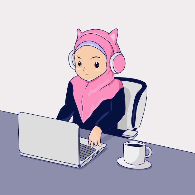 Garota muçulmana no laptop frontal