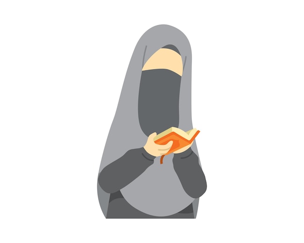 Vetor garota muslimah vestindo um hijab e lendo a ilustração al quran