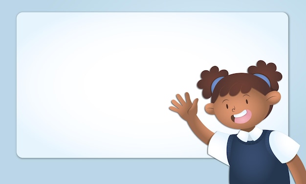 Vetor garota negra de ilustração acenando com espaço para mensagem de volta às aulas