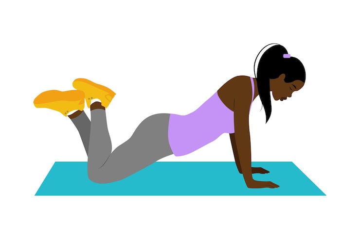 Vetor garota negra fazendo exercícios de fitness e ioga garota de treino aquecendo alongamento