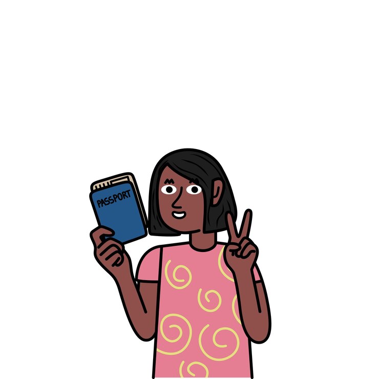 Vetor garota negra segurando seu passaporte pronta para viajar