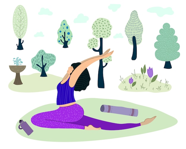 Garota pratica ioga no parque