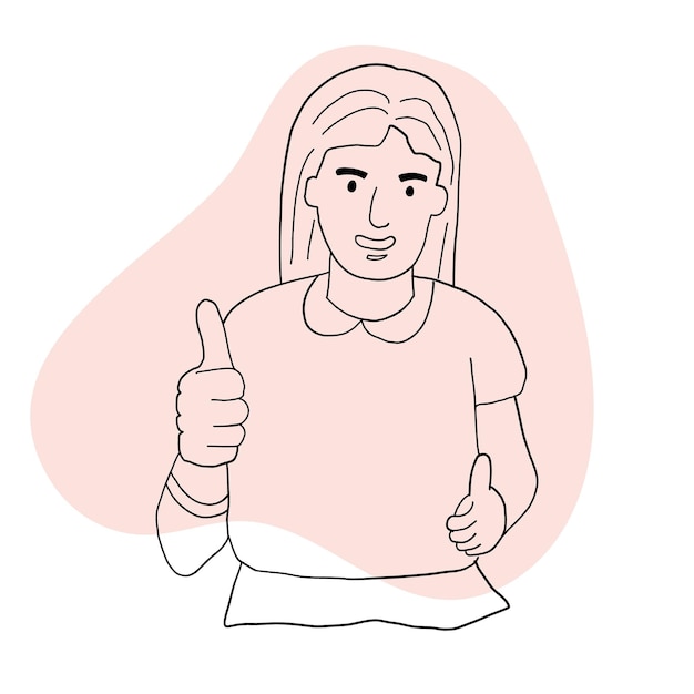 Vetor garota satisfeita levanta o polegar um gesto de aprovação emoção positiva de uma pessoa tudo bem