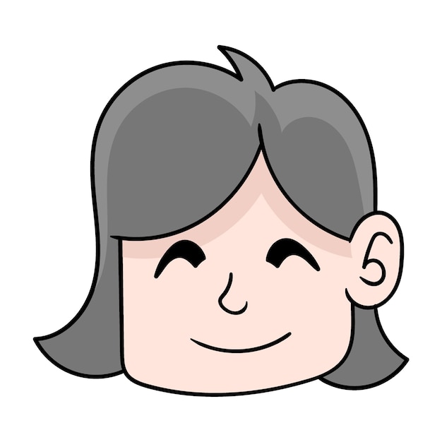Garota sorrindo desenho de ícone de rabisco de cabelo curto amigável
