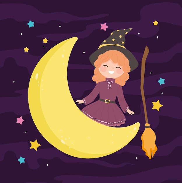 garota usa fantasia de bruxa na lua