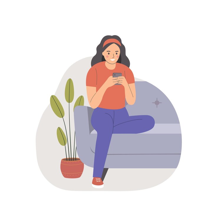 Garota usando smartphone isolado Ilustração em vetor estilo cartoon plana