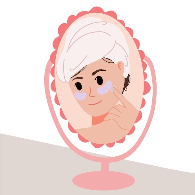 Garota usando tapa-olho e creme espelhando bela ilustração de mulher