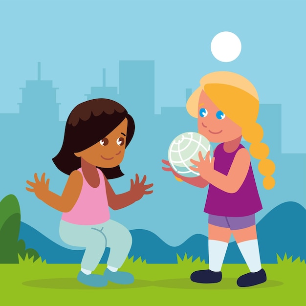 Garotas com bola brincando no parque