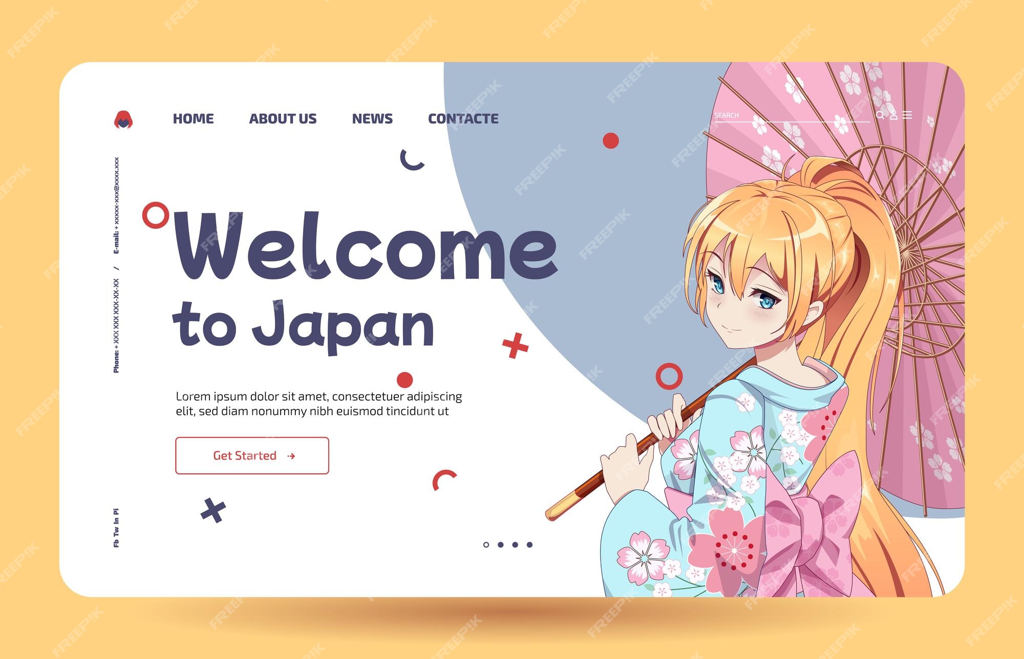 Garotas de mangá de anime em traje tradicional de quimono japonês segurando  guarda-chuva aprenda o modelo de página de destino japonês | Vetor Premium