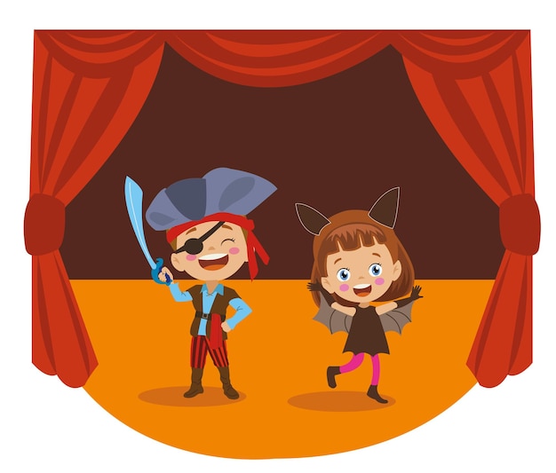 Garotas piratas e morcegos encenando o teatro