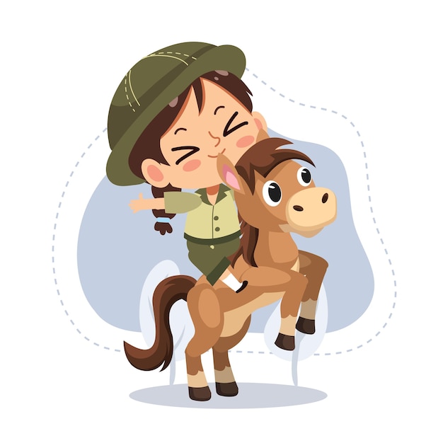 Vetor garotinha do zookeeper com ilustração de personagem de desenho animado horsevectorconceito animal loverzoo