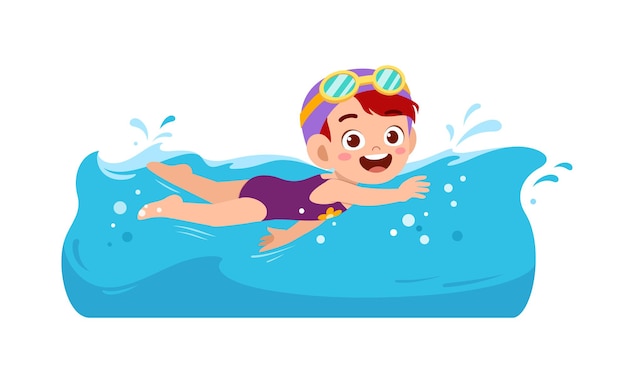 Vetor garotinha fofa nadando embaixo d'água nas férias de verão