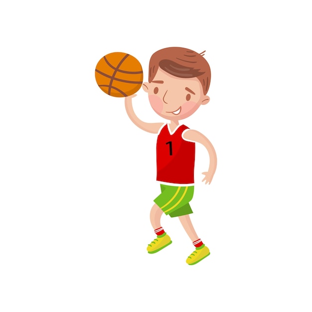 Garotinho jogando basquete crianças atividade física cartoon ilustração isolado em um fundo branco