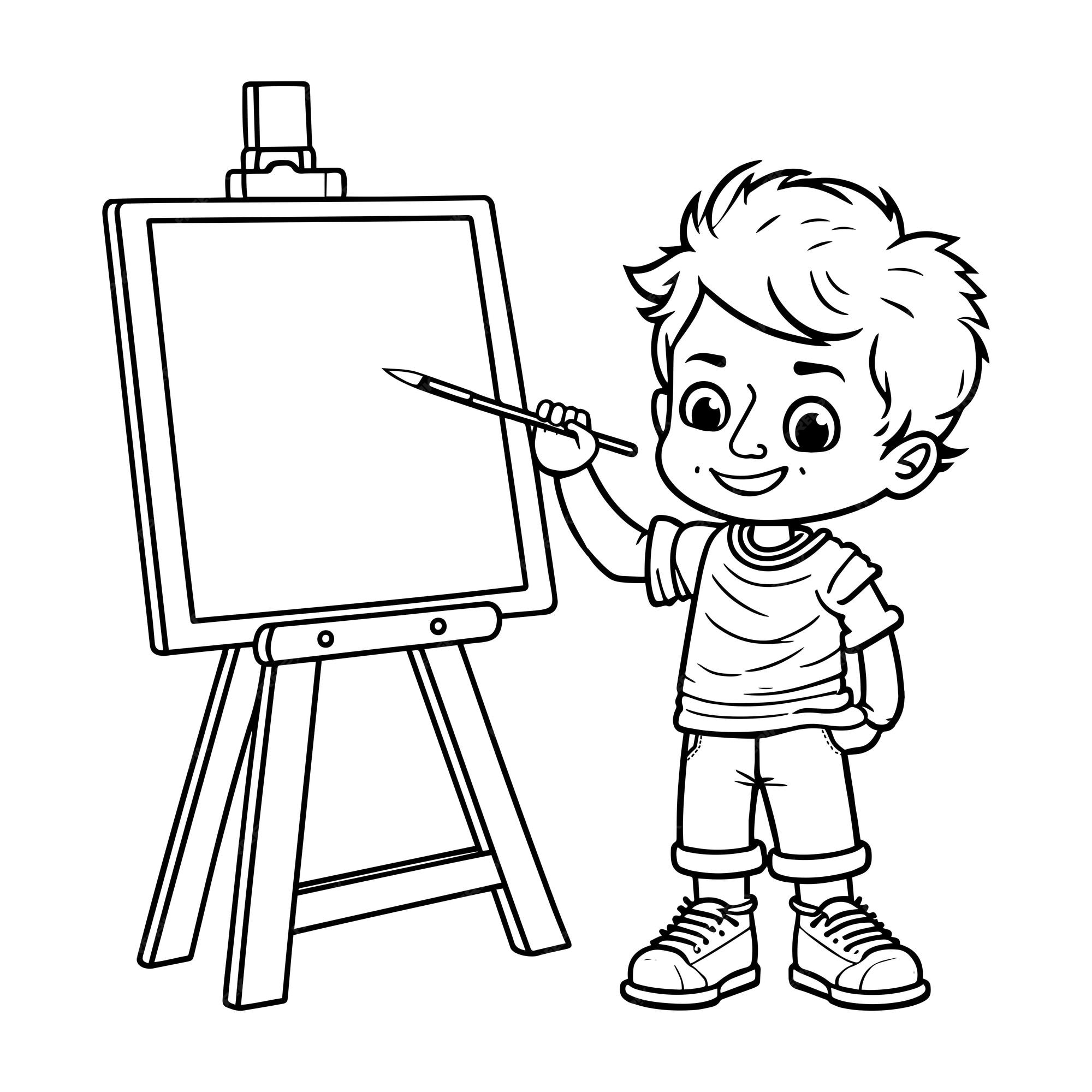 Desenho de Menino pintando quadro para colorir - Tudodesenhos