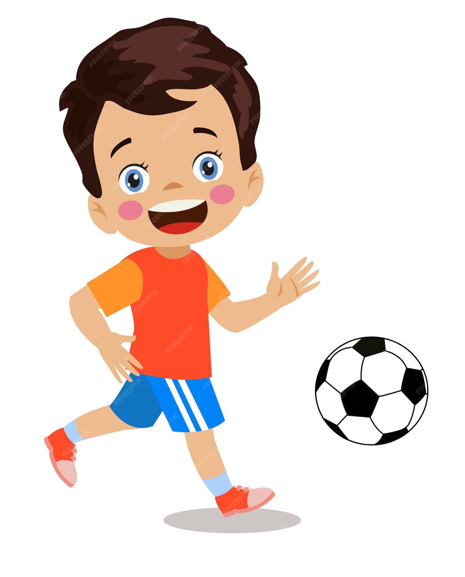 Menino De Desenho Animado, Brincando Com O Ícone De Bola De Futebol Sobre  Ilustração Vetorial De Design Colorido De Fundo Branco Ilustraciones svg,  vectoriales, clip art vectorizado libre de derechos. Image 83304840