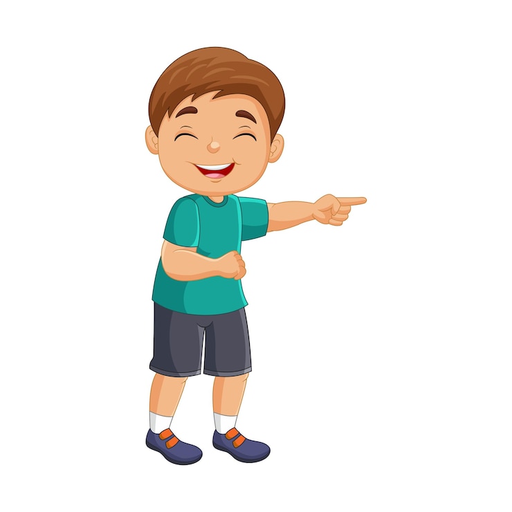 Vetor garoto bonito dos desenhos animados rindo alto apontando