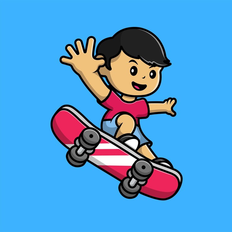 Garoto bonito jogando skate cartoon ilustração em vetor ícone