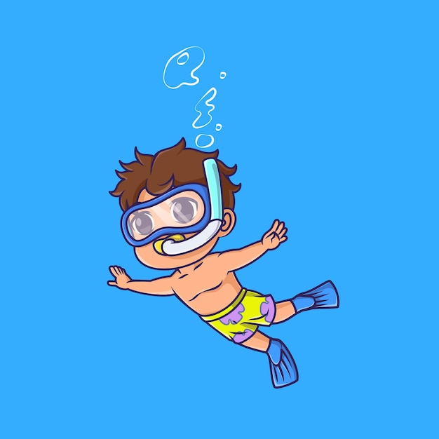 Vetor garoto bonito mergulhador desenho vetorial ícone ilustração conceito de ícone de férias isolado