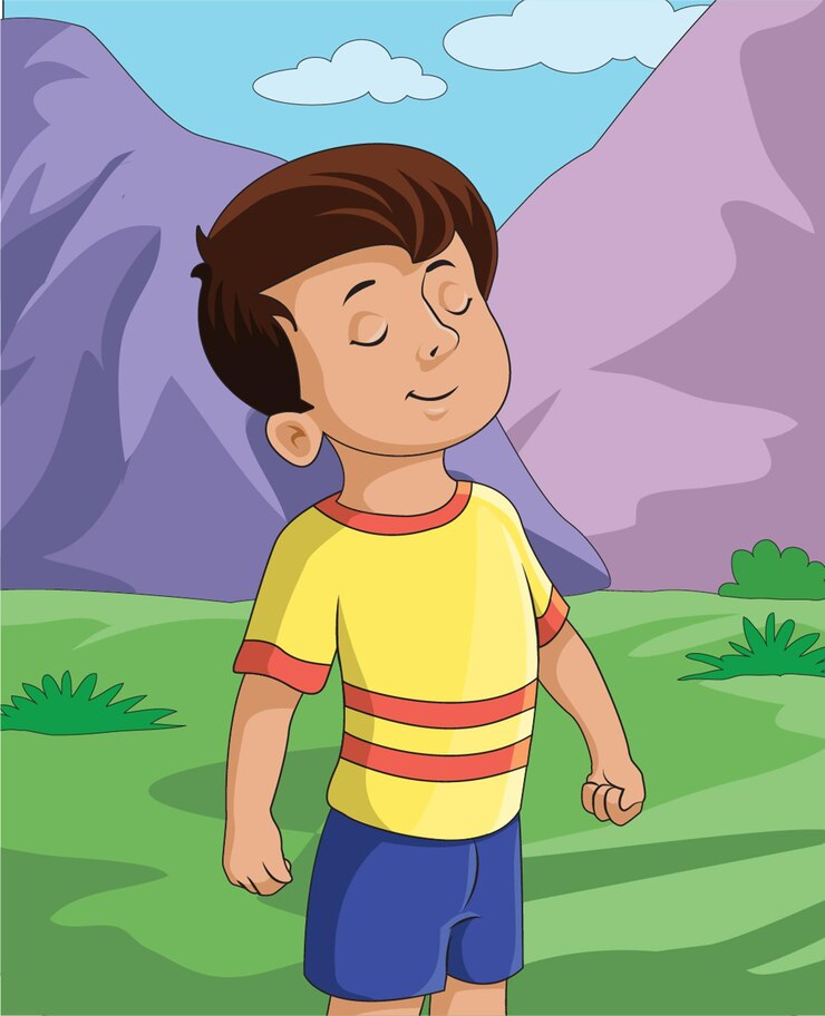 Vetor garoto bonito respirando ilustração vetorial de ar fresco