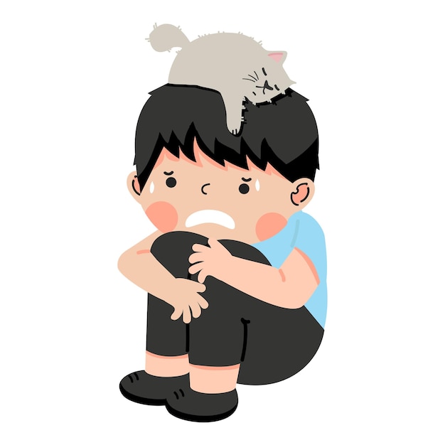 Garoto chorando desenho animado triste
