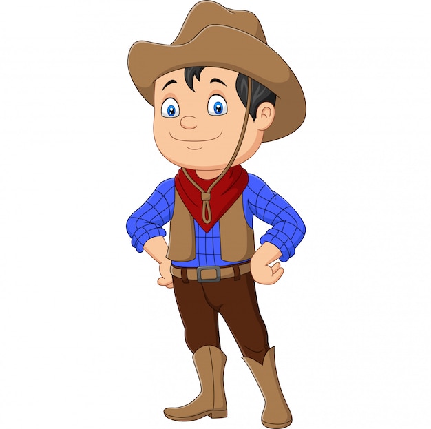 Garoto cowboy dos desenhos animados, vestindo traje ocidental