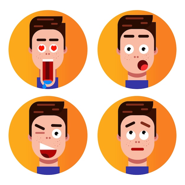 Vetor garoto de design vetorial com quatro expressões faciais