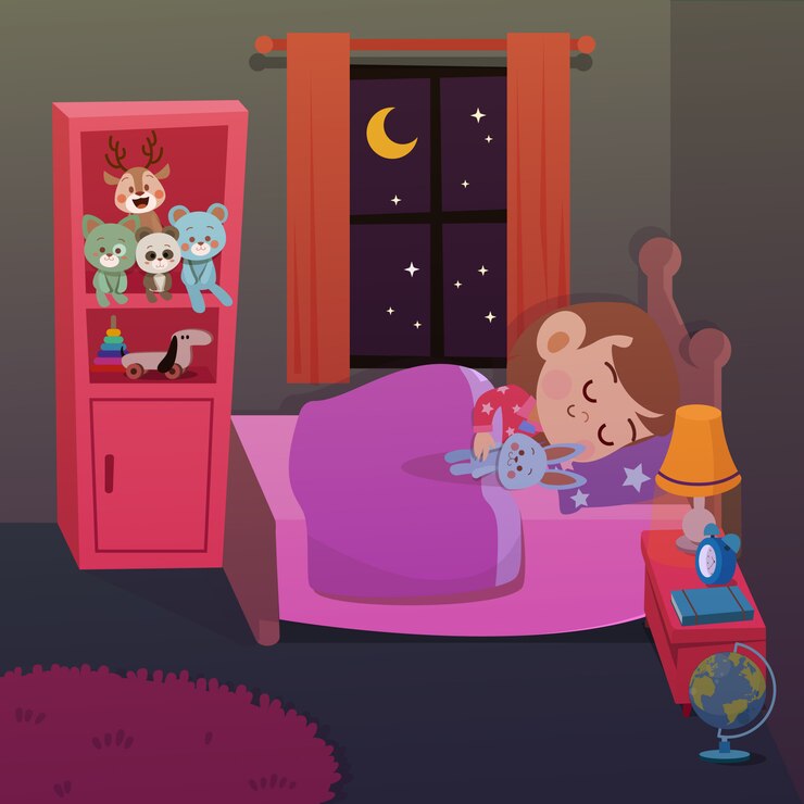 Vetor garoto dormir em ilustração vetorial de quarto