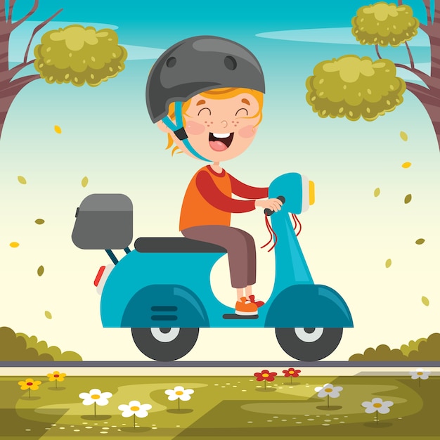 um menino andando de moto com um desenho de menina 7563541 Vetor no Vecteezy