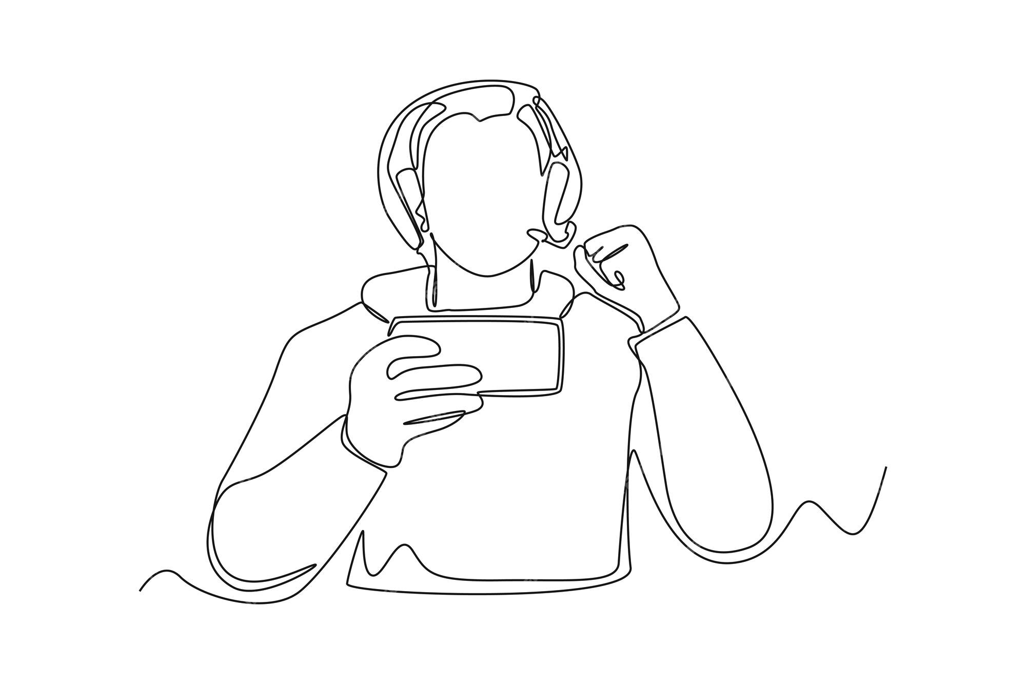 único desenho de uma linha menino feliz usando fone de ouvido jogando  videogame online em seu computador. conceito de jogo de esportes  eletrônicos. ilustração em vetor gráfico de desenho de desenho de