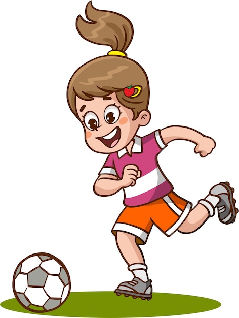 Menina Jogando Futebol Ilustração Colorida Dos Desenhos Animados