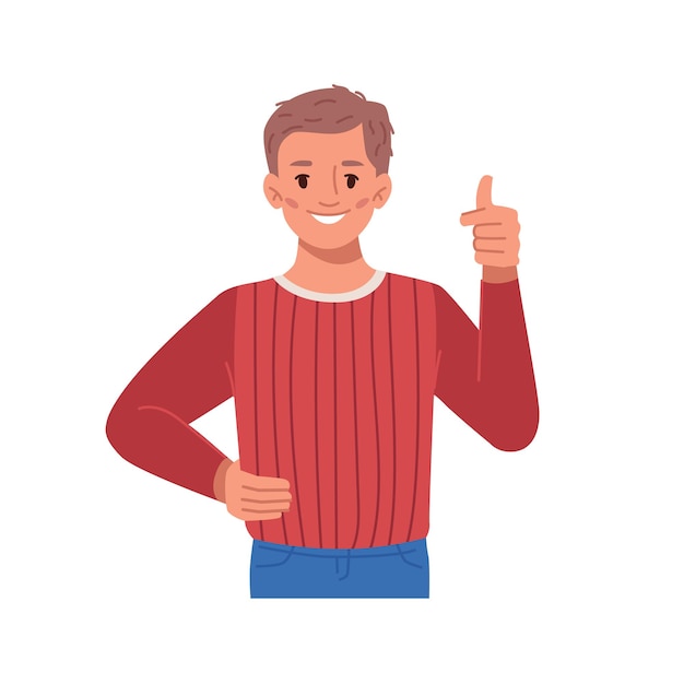 Garoto garoto sorridente mostrando o polegar criança isolada gesticulando para aprovar ou concordar homem alegre