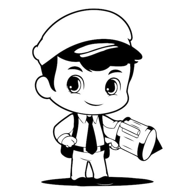 Vetor garoto marinheiro bonito segurando uma lanterna ilustração de personagens de desenhos animados vetoriais