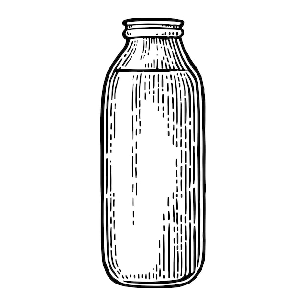 Vetor garrafa cheia de vidro tradicional de leite vetor preto gravura ilustração vintage isolado no fundo branco