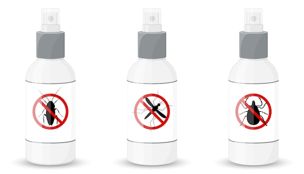 Vetor garrafa com pulverizador contra baratas, mosquitos, carrapatos, isolados no fundo branco. ilustração em vetor plana