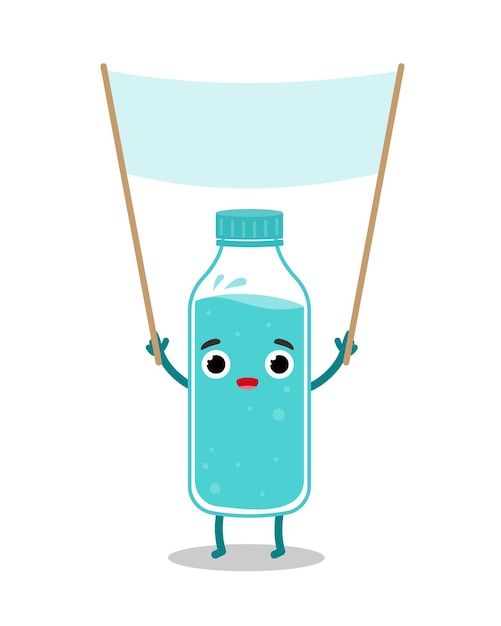 Garrafa de água de personagem com banner em branco Beba a ilustração dos desenhos animados