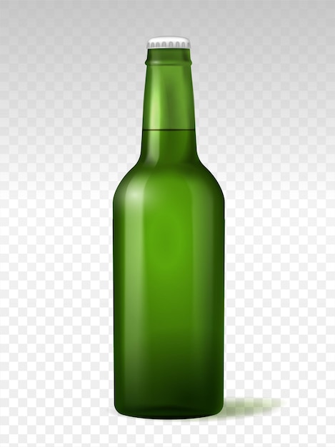 Garrafa de cerveja verde realista, bebida alcoólica e líquido no espaço de cópia em branco e garrafa vazia para