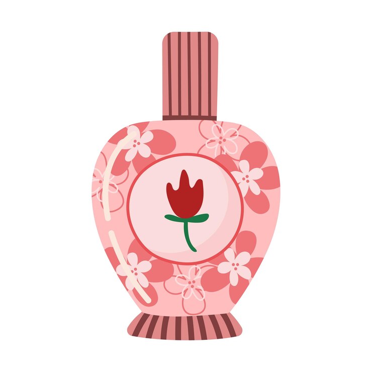 Vetor garrafa de perfume com aroma floral ilustração vetorial linda desenhada à mão isolada em fundo branco