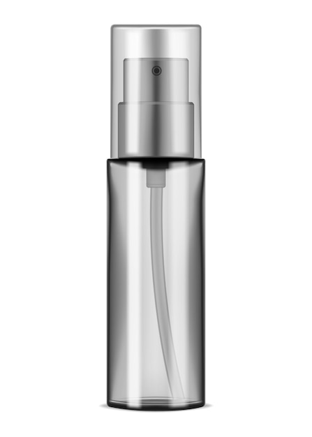 Vetor garrafa de spray transparente ou dispensador de bomba com tampa transparente isolada na maquete de fundo branco