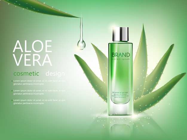 Vetor garrafa de vetor aloe vera cosméticos mock-se sobre fundo verde