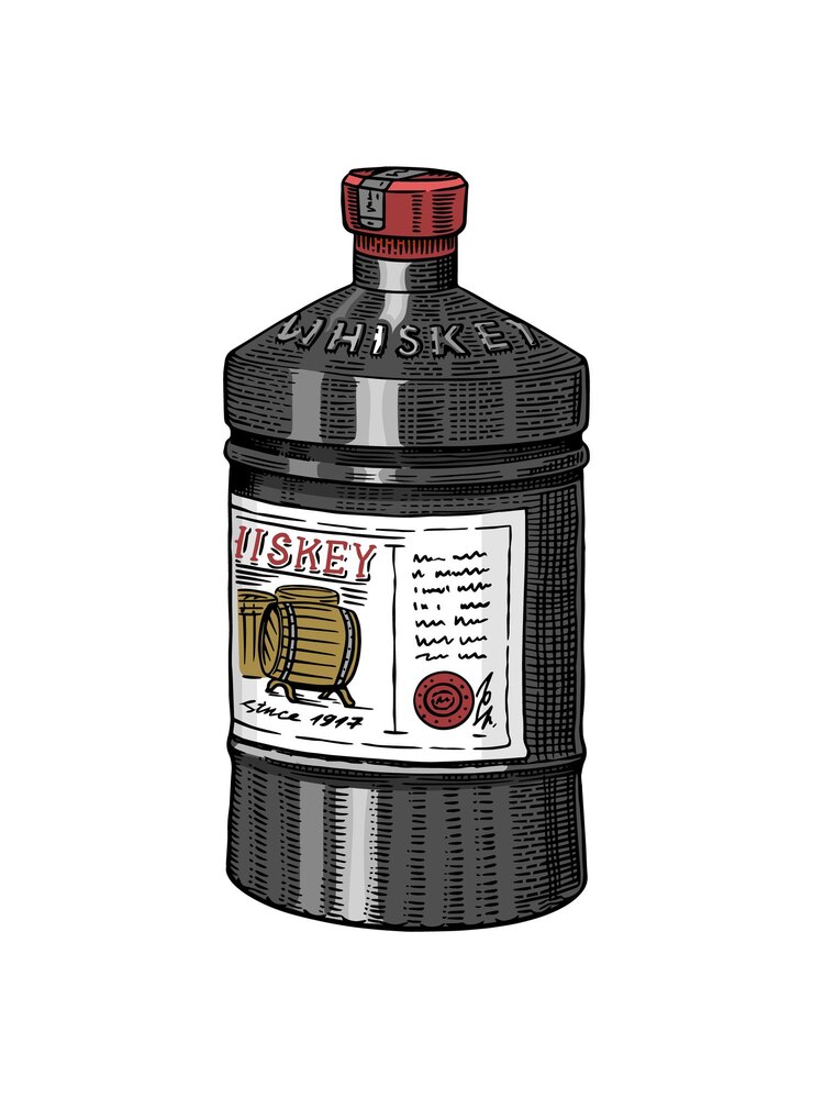 Vetor garrafa de vidro de uísque ou uísque na mão brinde brinde bebida alcoólica forte vintage desenhada à mão esboço monocromático gravado para crachá de pôster retrô símbolo americano