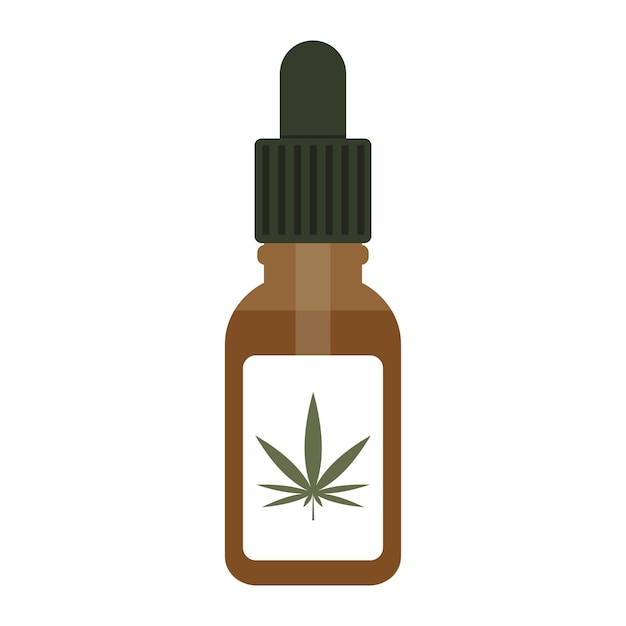 Garrafa de vidro marrom com óleo de cânhamo Conta-gotas com ilustração vetorial plana de óleo CBD Óleo de cannabis