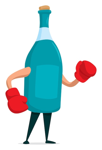 Vetor garrafa de vinho com luvas de boxe prontas para lutar