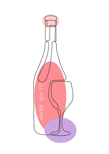 Garrafa de vinho com vidro .line art.bebidas alcoólicas.