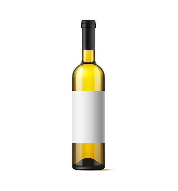 Garrafa de vinho de vidro de álcool realista com rótulo