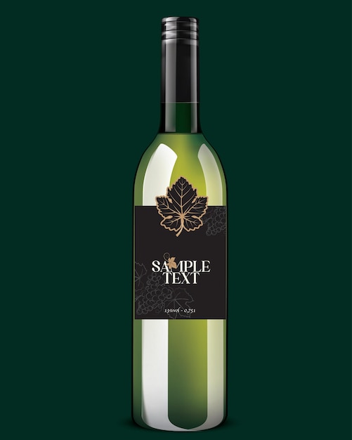 Garrafa de vinho verde em fundo verde com um bom rótulo de amostra e tampa de garrafa